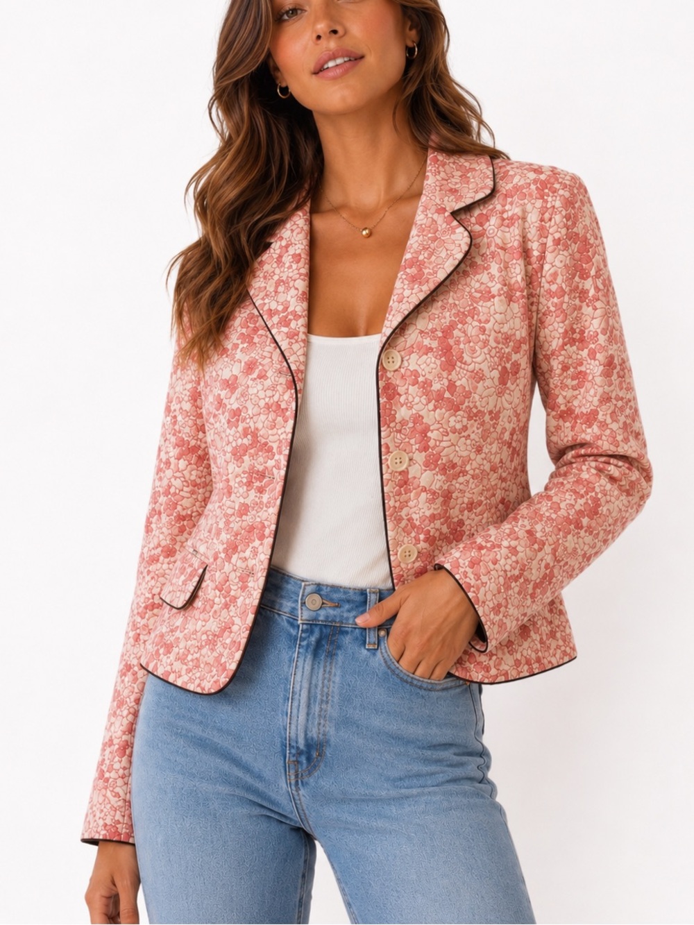 LOFT Pink Floral Cropped Blazer Jacket Size 10